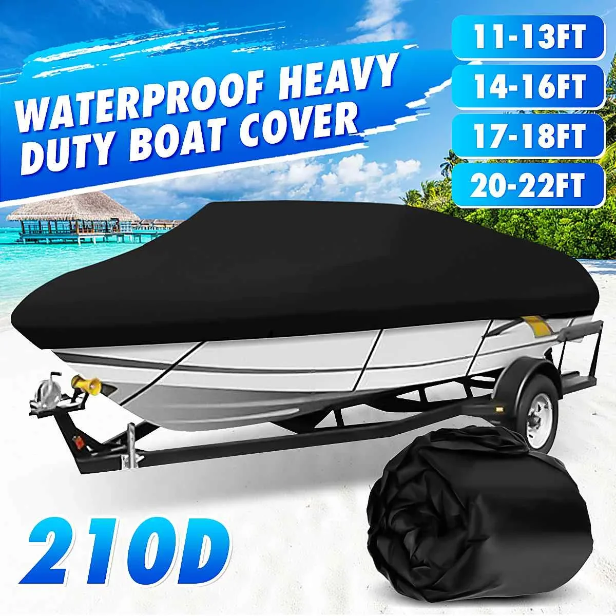 

11- 22FT Yacht Boat Cover Boat Cover Anti-UV Waterproof Heavy Duty 210D Marine Trailerable Canvas Boat Accessories