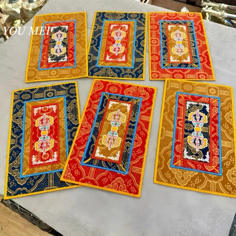 Tibetan-Style Ritual Instrument Mat,Embroidered Vajra Pattern Desktop Decorative,Buddhist Hall Item Altar Sacred Artifact Mats