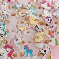 10pcs/Lot Children Cute Unicorn Horse Rings Mix Style Adjustable Finger Rings Kid Baby Girl Ring Jewelry Gift(Without box)