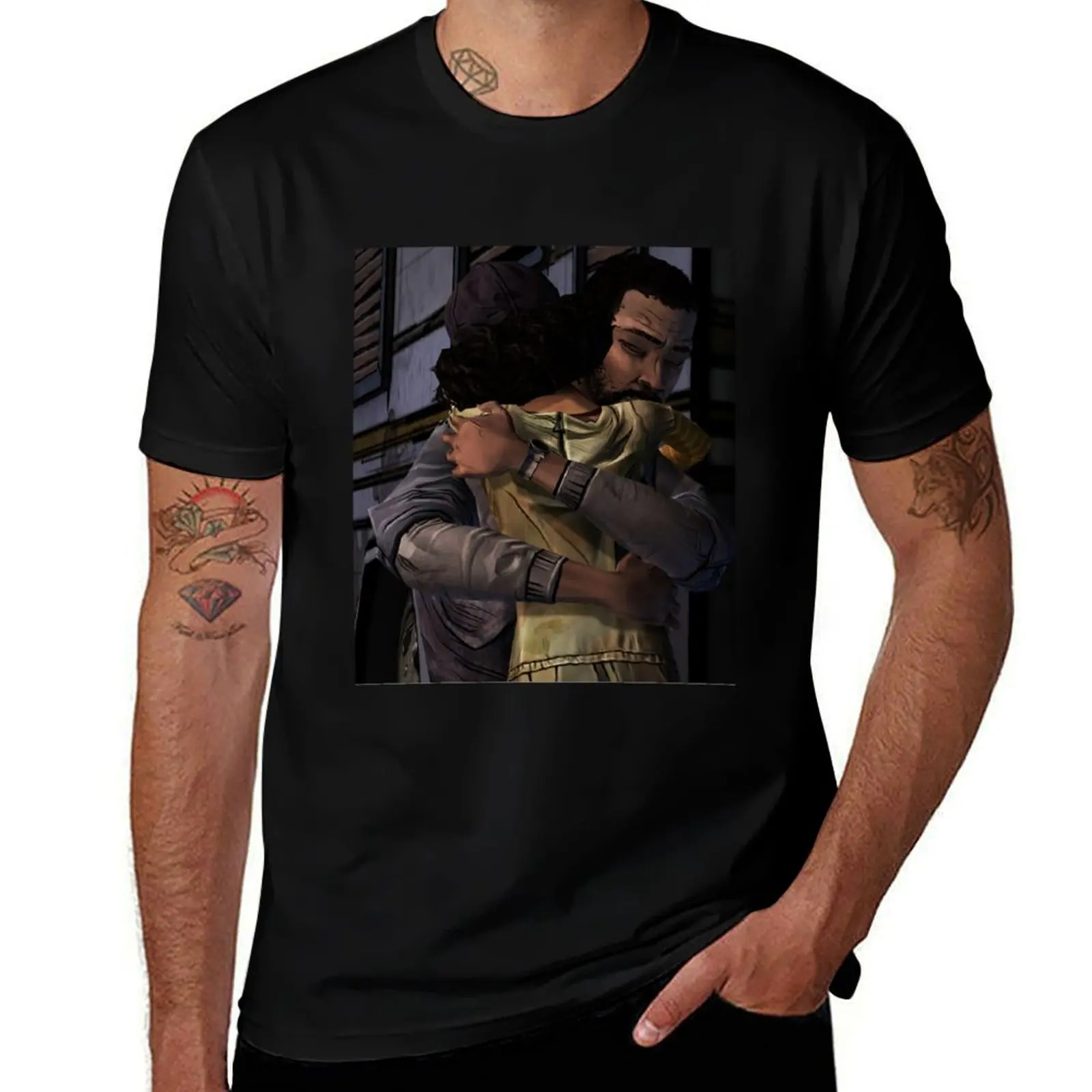 Lee and Clementine Hugging T-Shirt Plus Size Non-Shrink T-Shirt