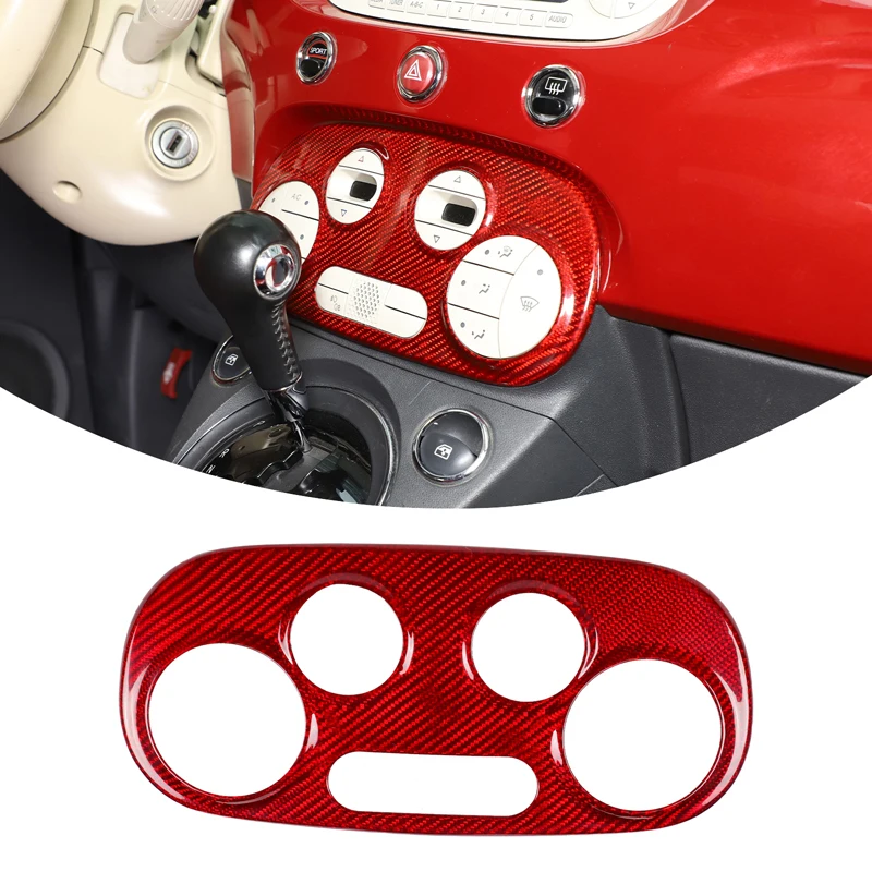 

AC Knob Surround Trim Real Carbon Fiber AC Panel Decor Cover Steering Wheel Button Frame Decoration For Fiat 500 312 2008-2015