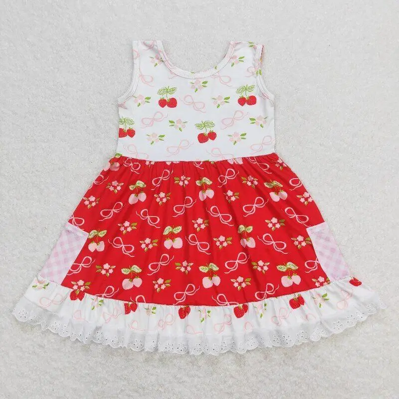 

Boutique Baby Girls cute strawberry Dress Wholesale Clothing Children Kids Sleeveless red twirl Skirts New styles summer clothes