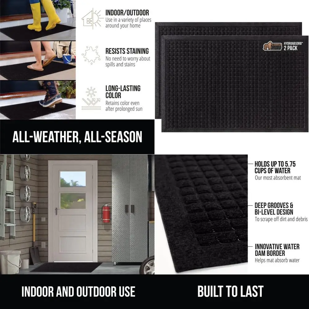 

Двойной комплект черных гидроабсорбирующих ковриков для двери 35x23 - ультра-впитывающие, устойчивые к пятнам и выцветанию, с резиновой основой, улавливающие грязь