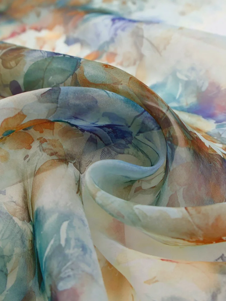 

Прозрачная ткань Ogeee с цветочным принтом для пошива юбок, платьев, рукоделия, летних китайских нарядов, профессиональная.