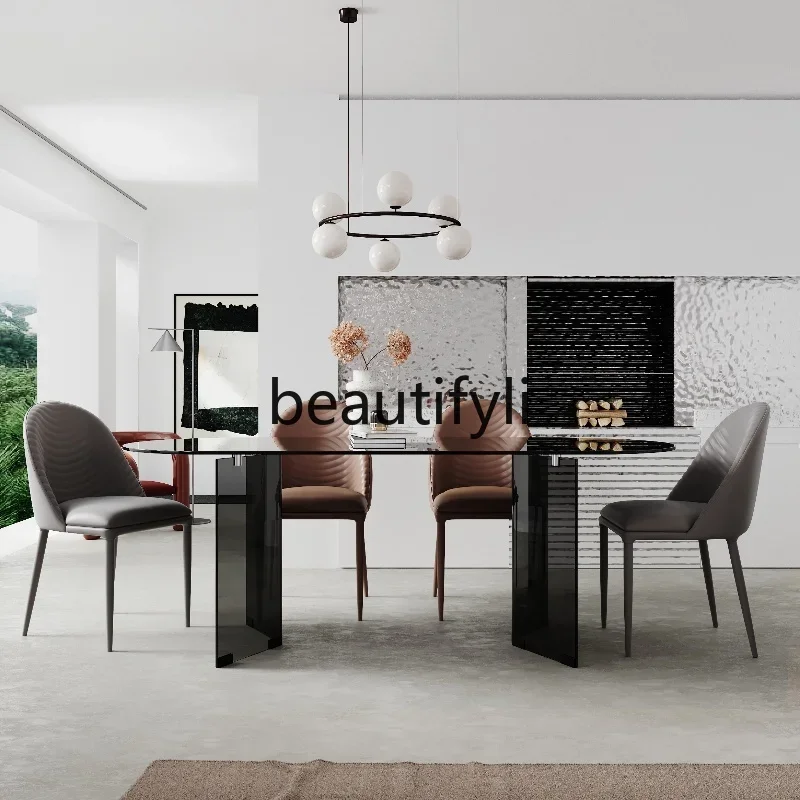 LXItalian الحد الأدنى طاولة طعام زجاجية غرفة الطعام المنزلية جدار جزيرة طاولة طعام كراسي متجر طاولة المفاوضاتSSS