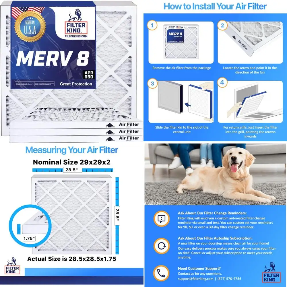 

Воздушные фильтры HVAC 29x29x2 в упаковке из 12 шт. MERV 8, плиссированные для систем кондиционера, американский вариант, актуальный размер 28,5x28,5x1