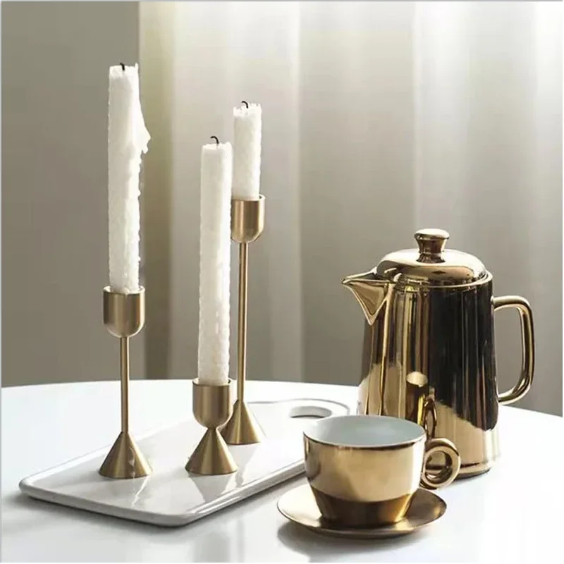 3Pcs Metal Taper Candle Holder Single Head Candlestick Luxury Wedding Candle Nordic Candlestick Desktop Ornament Home Decor