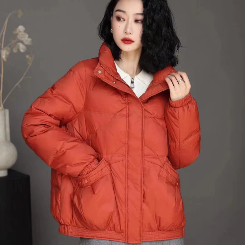 

Women's Down Jacket Winter Coat Female Stand-up Collar Thick Warm Loose Outerwears Simple Casual Solid Snow Short Puffer Coats