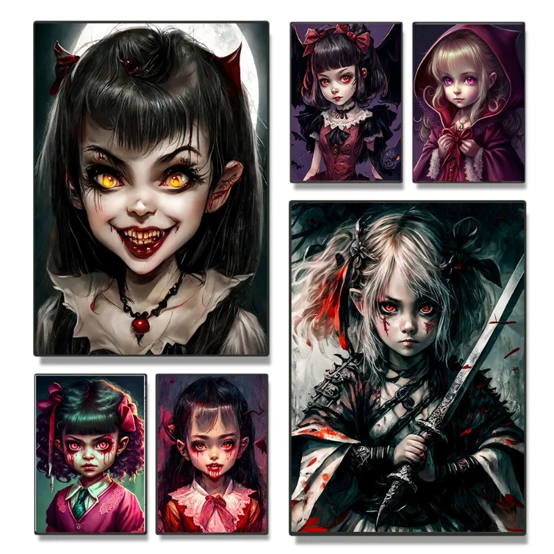 Gothic Dark Style Devil And Angel Posters Painting Retro Cute Comic Monster Canvas Print Wall Art Mural Living Room Home Decor