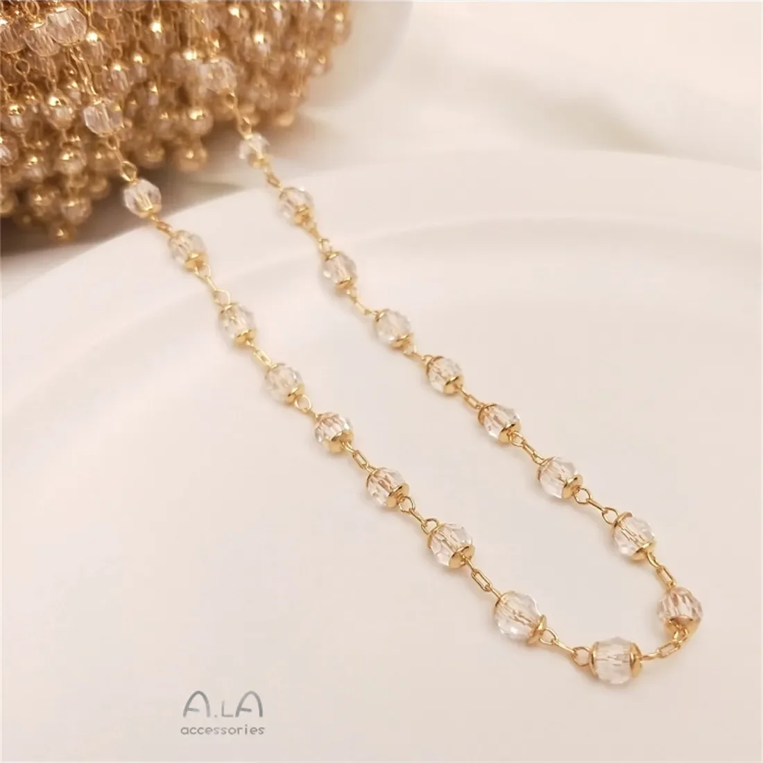 

14K Gold-plated Gold-plated Round Zircon Chain Diy Handmade Loose Chain Bracelet Necklace Jewelry Materials B625