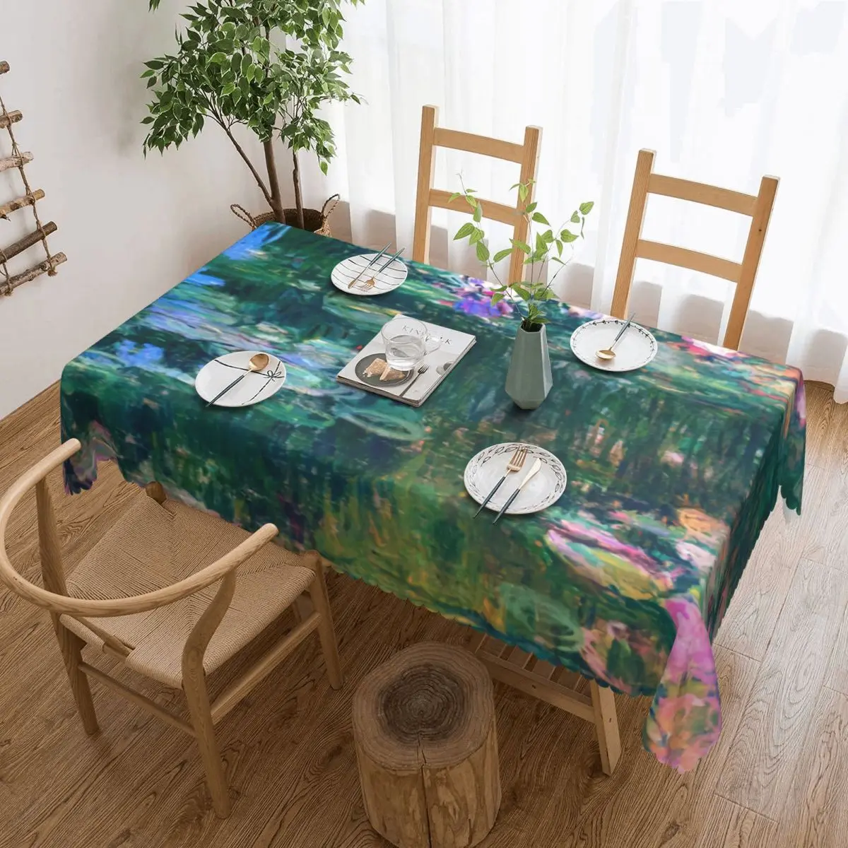 

Water Lilies Monet Tablecloth Rectangular Waterproof Streetwear Table Cover Cloth for Dining Room