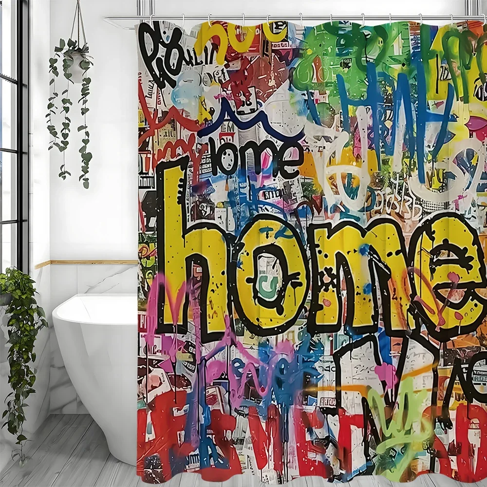 

Занавеска для душа с забавным граффити, домашняя абстрактная художественная занавеска для душа, декоративная занавеска для душа для ванной комнаты, водонепроницаемая занавеска для душа с крючками