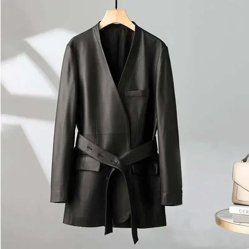 Leather Coat Women Spring and Autumn New Mid-length Suit Casual Suit High Quality and High Appearance Level Fashion Style Jacket