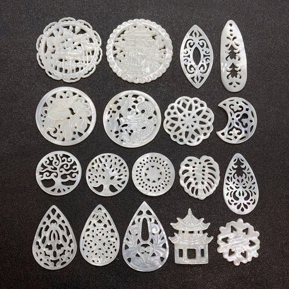 Naturalne wisiorki z masy perłowej rzeźbione puste koraliki z muszli biżuteria wisiorki DIY Handmade modny naszyjnik kolczyki akcesoria
