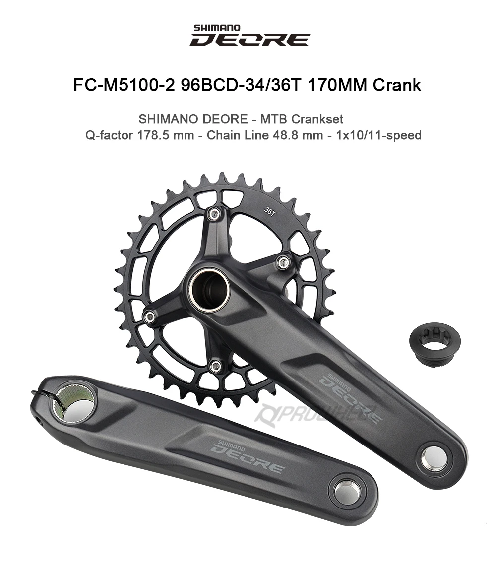 SHIMANO Deore FC M5100 Kurbelgarnitur 1x11Speed MTB Kettenrad Mountainbike Crankarm 170/175mm 34T/36T 11V Crankit BB MT500 MT501 BB52 – Detail 1