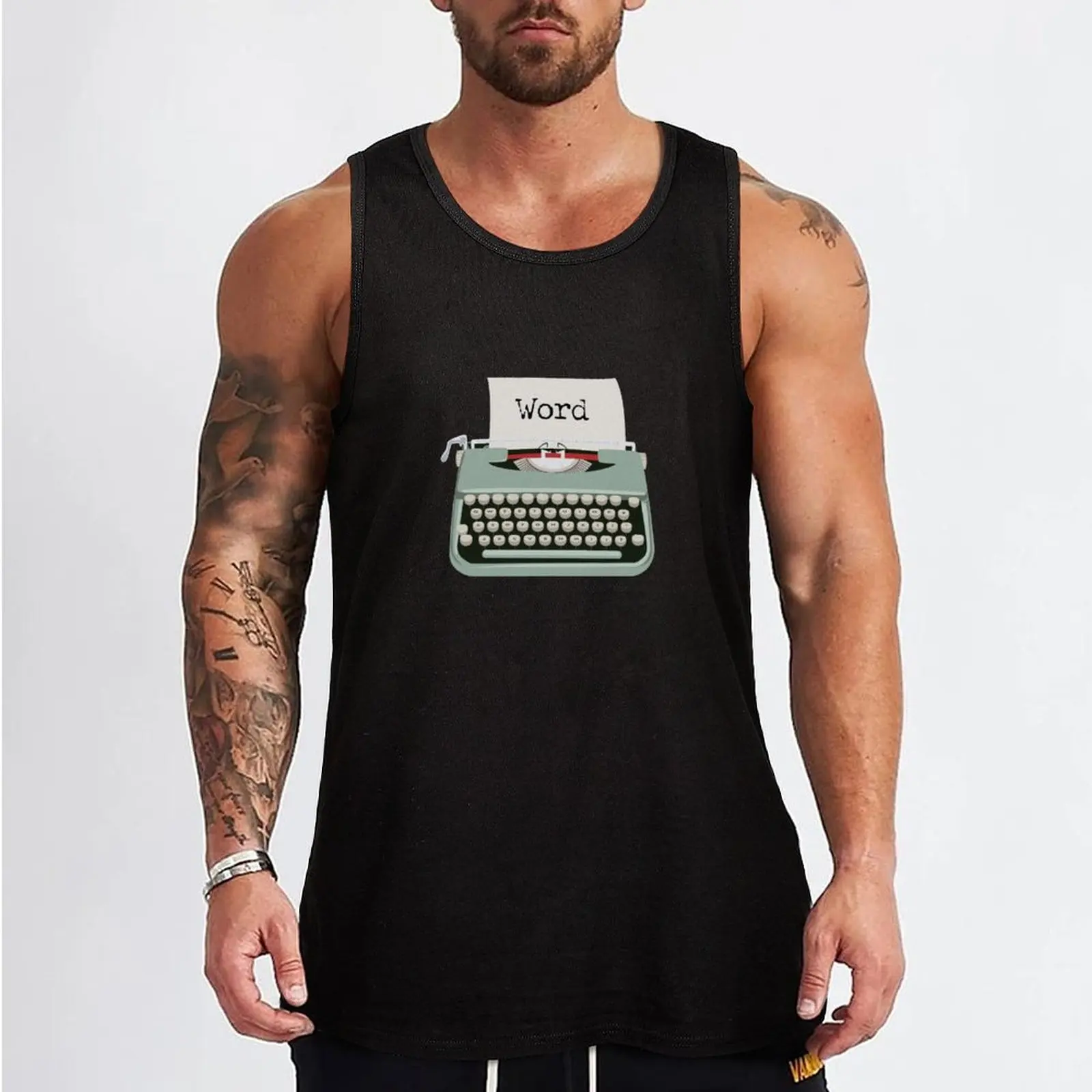 Typewriter Word Tank Top Short sleeve Bodybuilding shirt