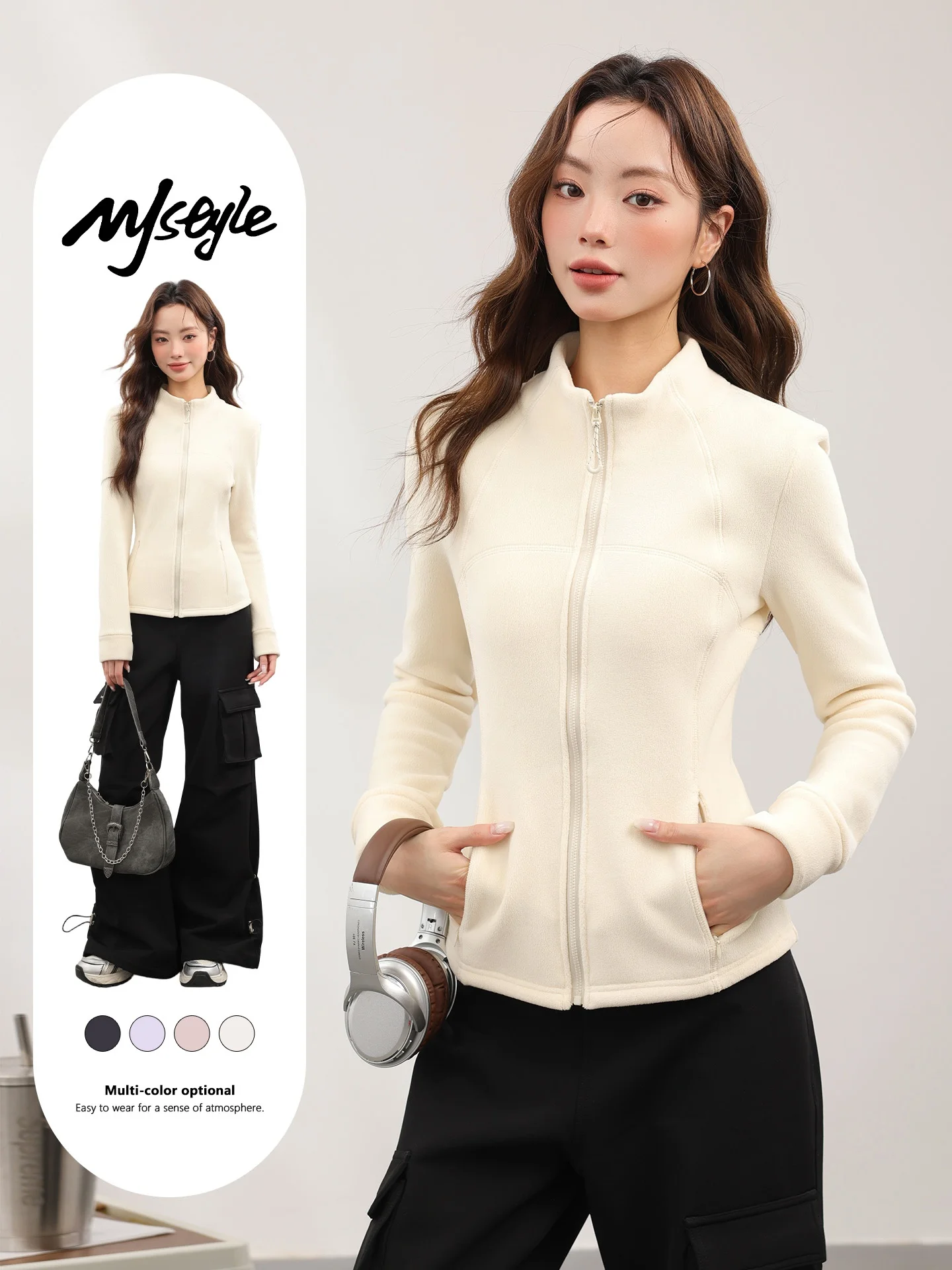 

MJsle Женская одежда с воротником-стойкой на подкладке Jaet Spor Теплая ветрозащитная верхняя одежда Полиэстер Нейлон Cosite Fiber Long Sve...