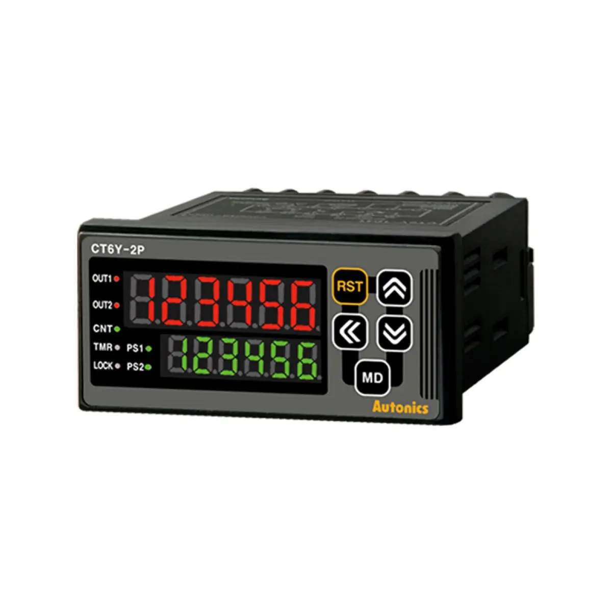 

CT6Y-2P4 Counter/Timer, W72xH36mm, 6-Digit, LED, 2 Preset, PNP or NPN Input, Prescale value setting, 2 Relay SPDT(1c)+SPST(1a) 2