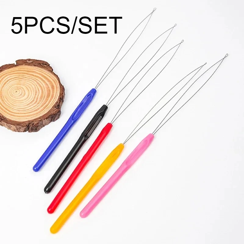 5 قطعة مقبض بلاستيكي الشعر التمديد تلمع عراف الخرز شعر مستعار الكروشيه أداة لوازم إبرة الثقب سلك من الرصاص شعر مستعار الكروشيه السنانير #1