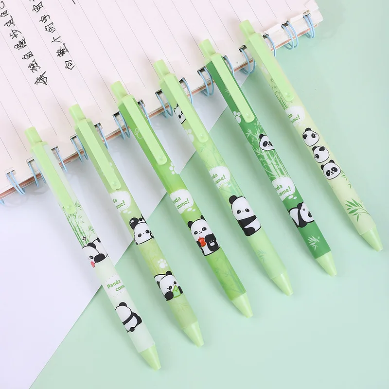 Kawaii 6 PCS Gel Pens Lovely Panda Bamboo Office Stationery Funny Pressing Pens Smoothly Writing Aesthetic School Supplies