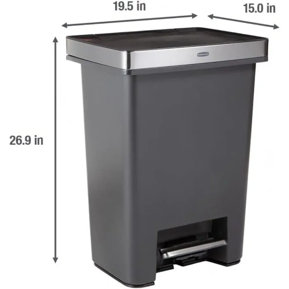 Premier High-Capacity Step-On Trash Can, 19 Gallon, Charcoal, Stainless-Steel Rim, Lid Lock, Quiet Lid, for Home/Kitchen/Common