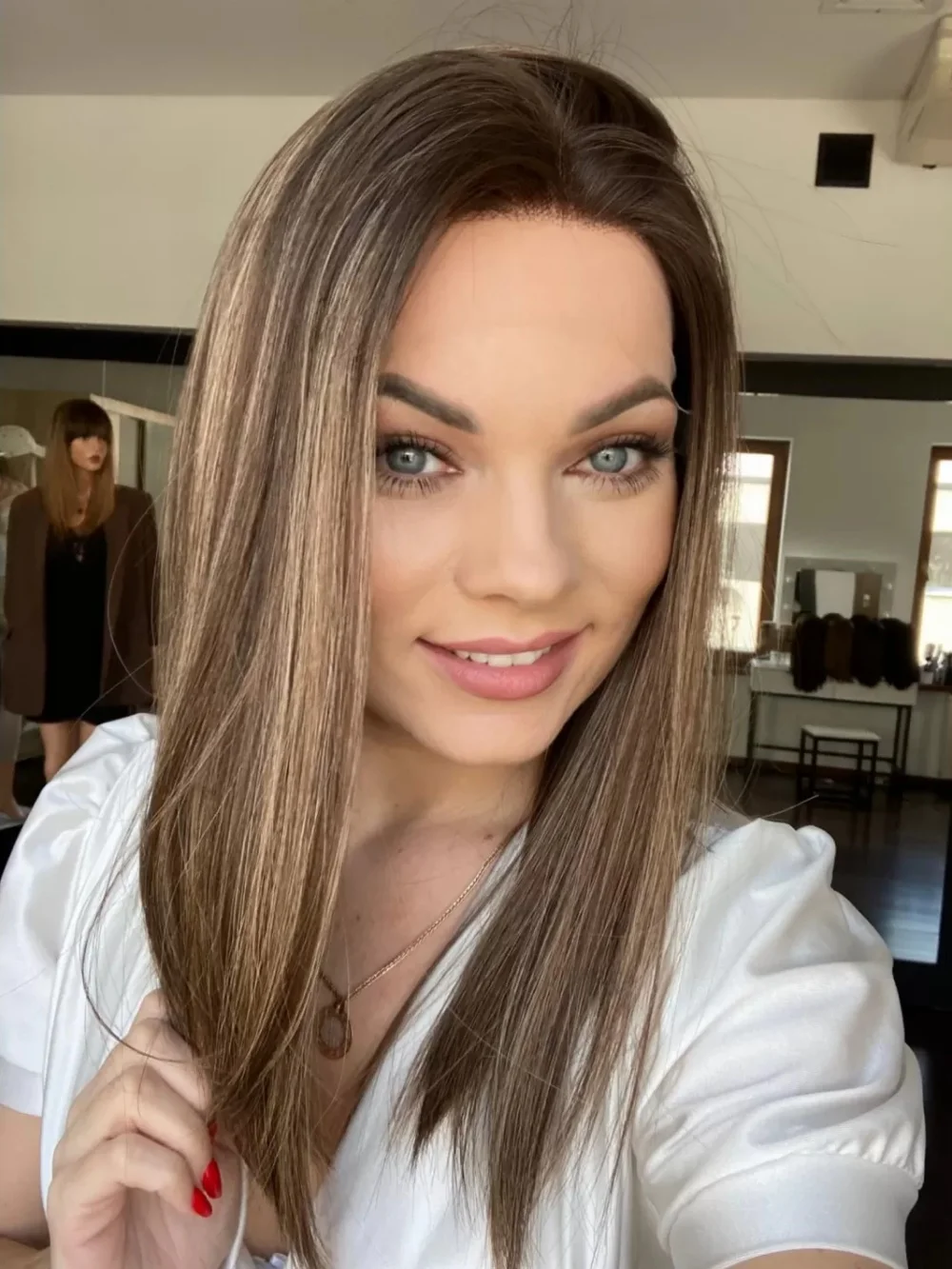 Brunette Dark Chocolate Brown Straight Synthetic Lace Front Wig for Women Blend Human Hair HD Lace Wigs Daily Use Party Cosplay