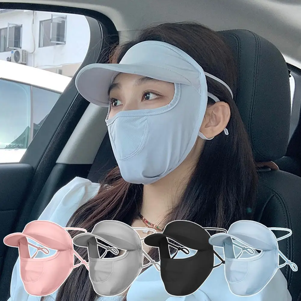 Summer Sunscreen Ice Silk Mask UV Protection Breathable Anti-dust Hanging Ear Mask Adjustable Outdoor Cycling Empty Hats