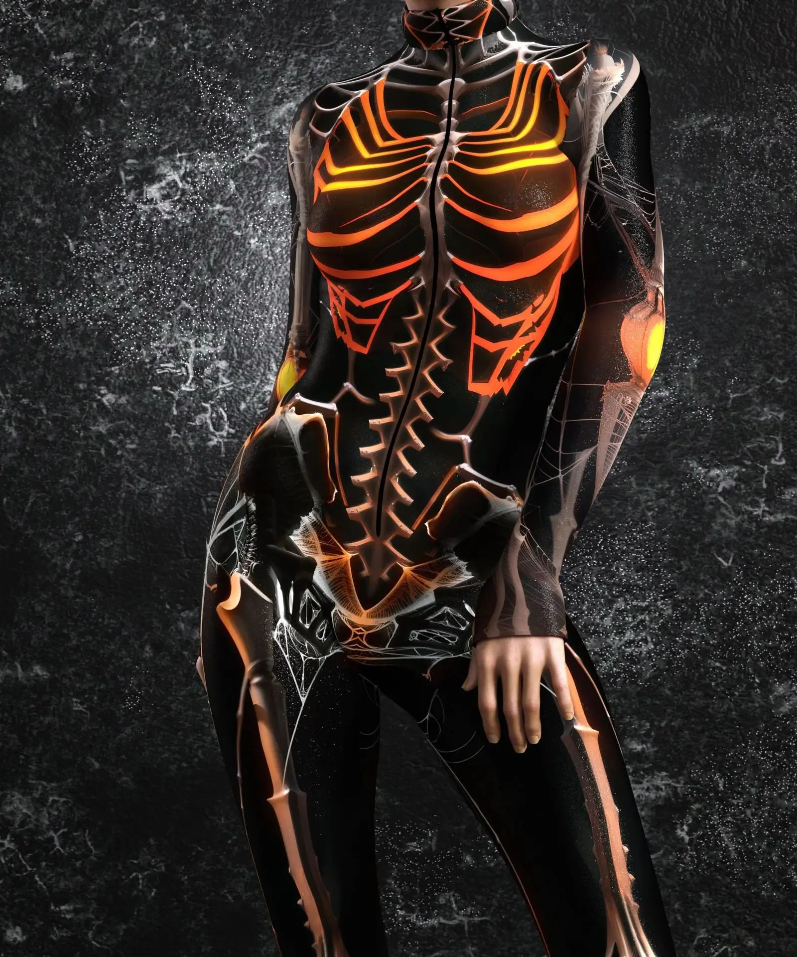 Halloween-Horror-Party Damen Sexy Mehrfarbiger Totenkopf-Print Jumpsuit Kleidung für Feiertagspartys, Maskenbälle und Bühnenauftritte – Detail 17