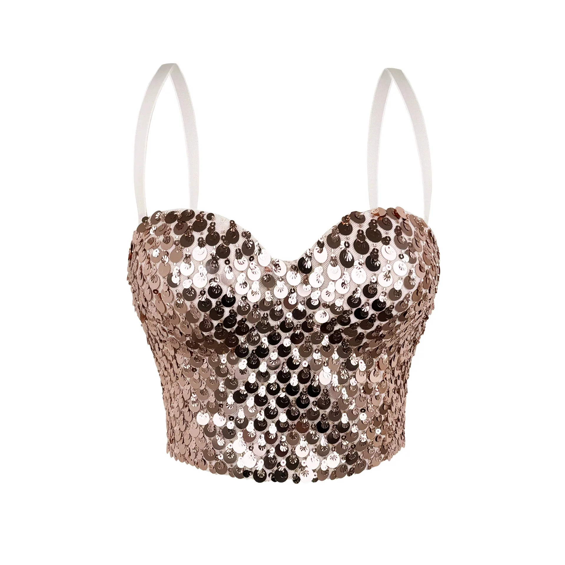 

Shiny Sequin Fishbone Crop Top Strapless Flashing Party Stage Outerwear Slimming Women's Knitted Tube Top Summer Fashion