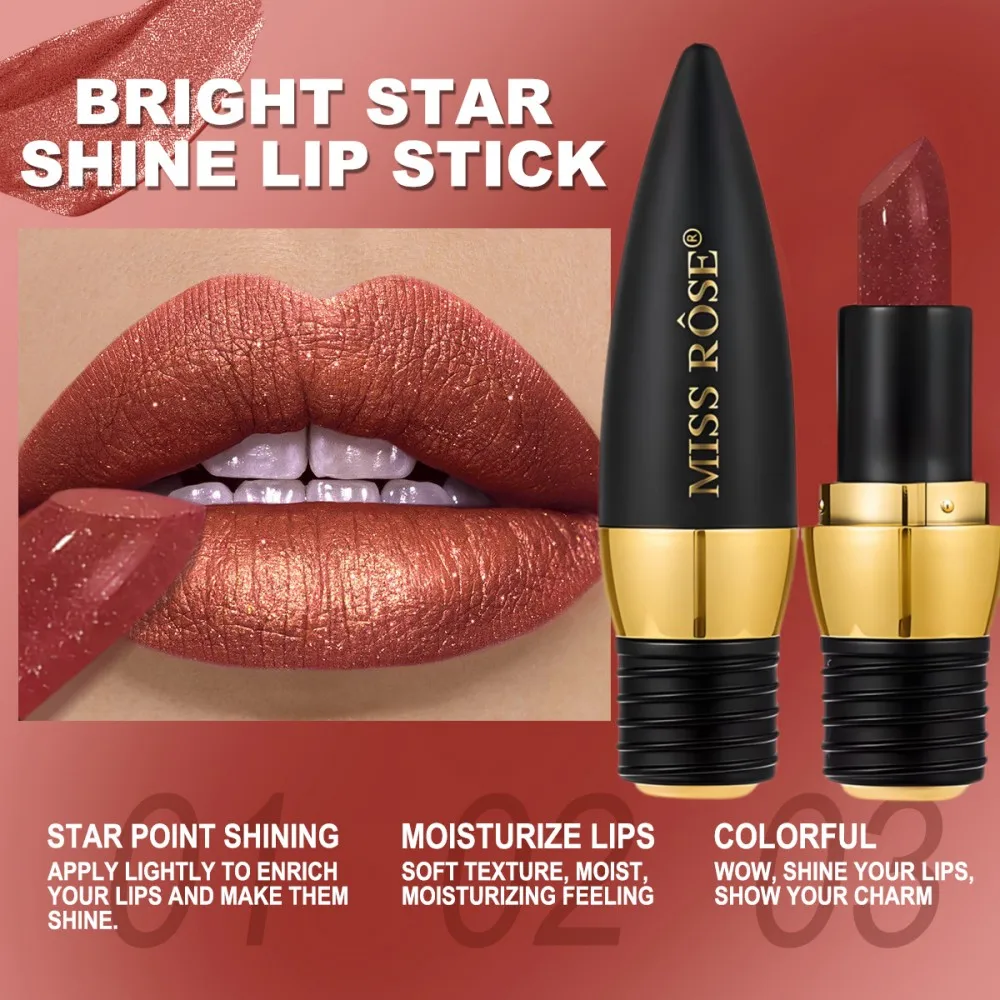 Lápiz labial de terciopelo brillante negro de 3 colores, lápiz labial de diamante mate de larga duración resistente al agua de Metal, cosméticos para mujer