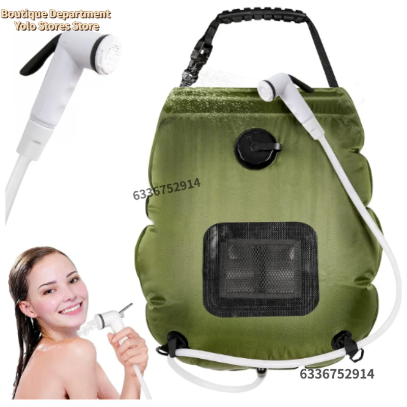 Bolsa de ducha solar 20L calefacción solar al aire libre bolsa de ducha de camping premium temperatura del agua caliente 45 ° C con cabezal de ducha con manguera extraíble