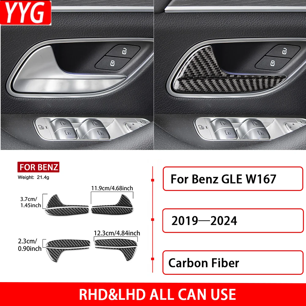 For Benz GLE W167 2019—2024 Carbon Fiber Car Accessories Door Inner Handle Panel Cover Trim Sticker Interior Modification