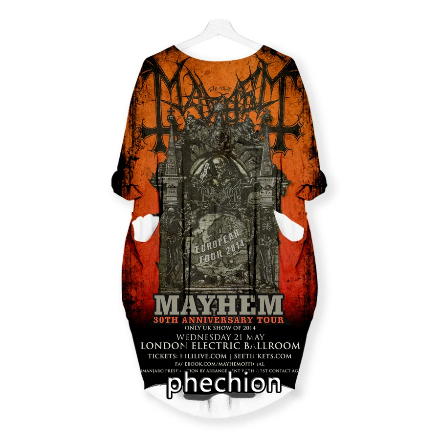 phechion New Fashion Mayhem Rock 3D Print Dresses Casual Mid-length Dress Women Clothing Pocket Long Sleeve Tops T37