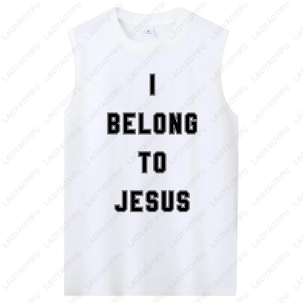 Sleeveless Mens Tops I Belong To Jesus Vest Cotton T-Shirt Summer Fashion Casual Sleeveless Vest Cultural Men Clothing T-shirt