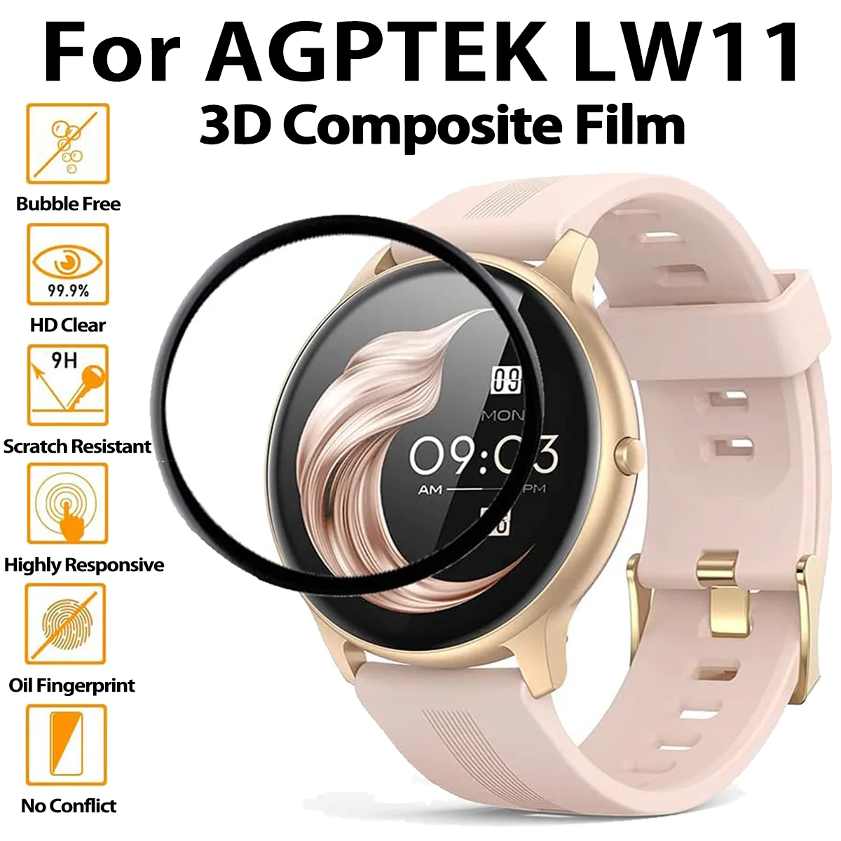 For AGPTEK LW11 Smart Watch Screen 3D HD Curved Protective Protector Film Scratch Resistant Protective Display Film