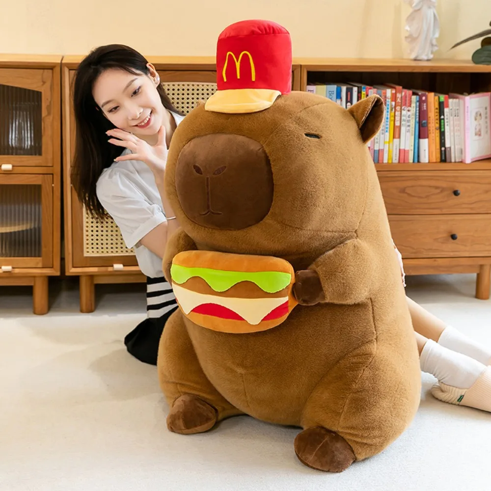 Capivara hamburgo capivara brinquedos de pelúcia simulação pano boneca capibara anime brinquedo fofo com hamburgo 30cm/40cm capivara boneca de pelúcia