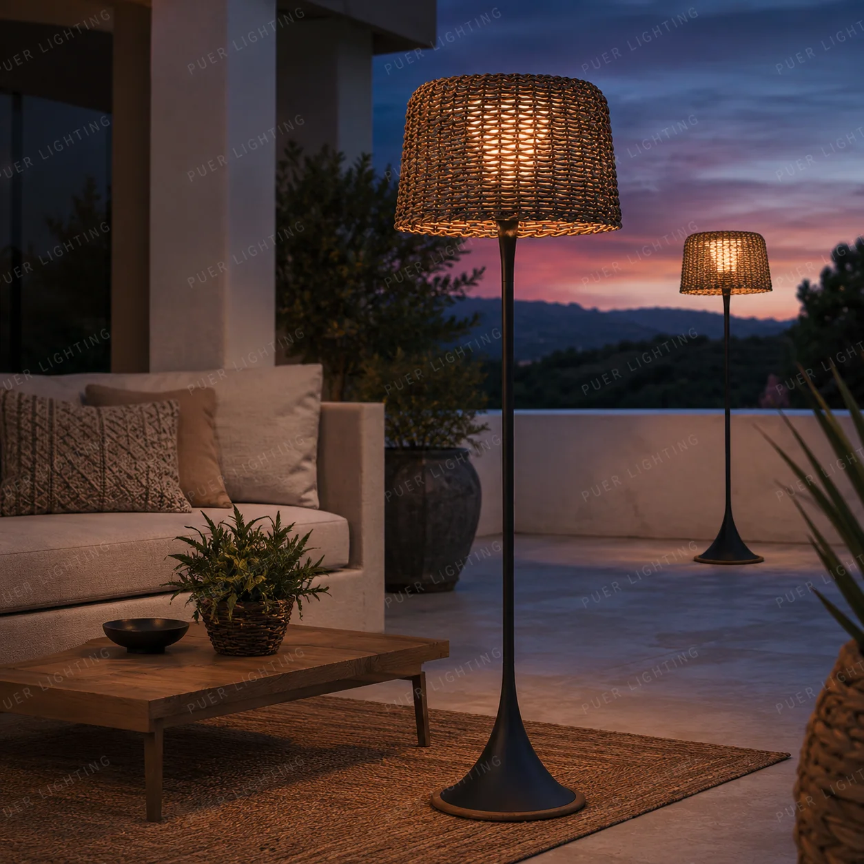 Outdoor Waterproof Rattan Floor Lamp Hand Woven Garden Lawn Light Villa Patio Terrace Standing Lamp Courtyard Landscape Decor
