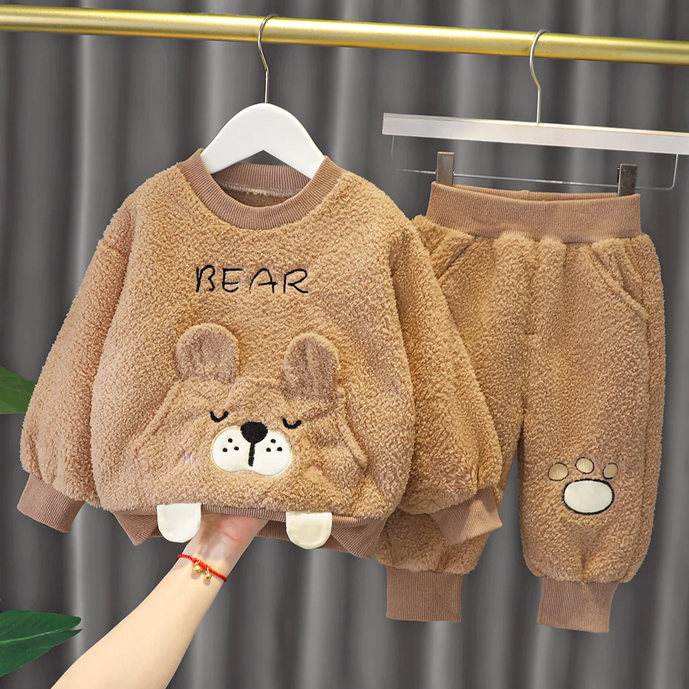 Winter Children Clothing Set for Baby Boys Girls Autumn Cartoon Tiger Jacket Coat Pants 2Pcs Baby Sets Warm Plush Kids Clothes