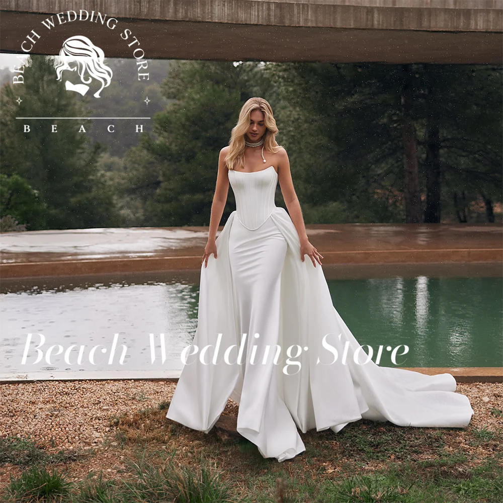 

Beach Mermaid Sleeveless Backless Strapless Detachable Train Wedding Dress 2025 Simple Bridal Gowns Vestidos De Novia Customized
