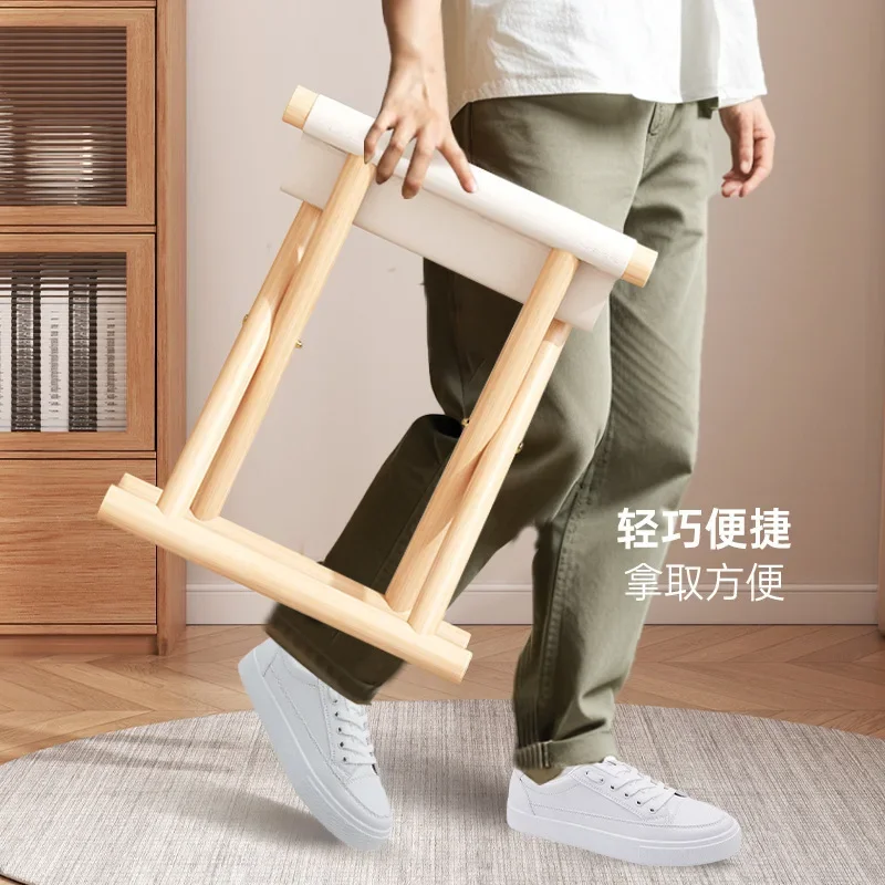 Log Mini Stool Portable Outdoor Foldable Household Simple Horse Stool Pastoral Cotton and Linen Seat Surface Small Bench