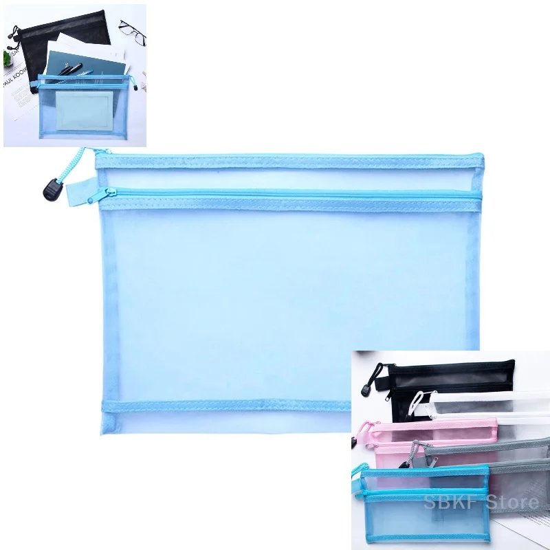 

A4/A5/A6 Portable Double-Layer Mesh Zipper File Bag – Transparent Storage for Student Papers, Office Files, and Stationery
