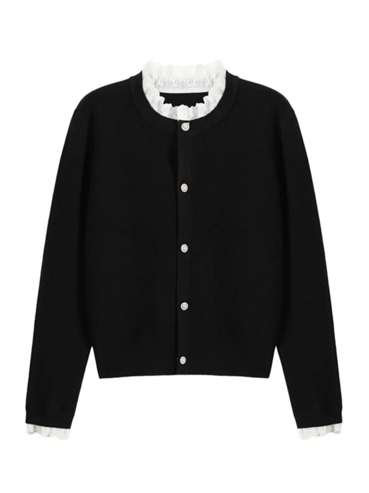 

Faionable Lace Knitted Open Cardigan Women's Base irt Inner Wear Autumn Winter Brand Outlet Store Long Sve Regular Length