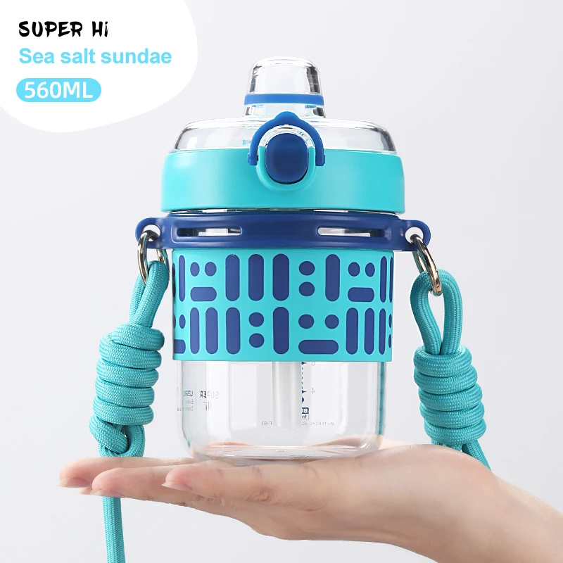 New Kid Water Bottle With Straw Portable Leakproof Shoulder Strap School Sports Drinking Water Cup Boy Girl Bottle With BPA Free