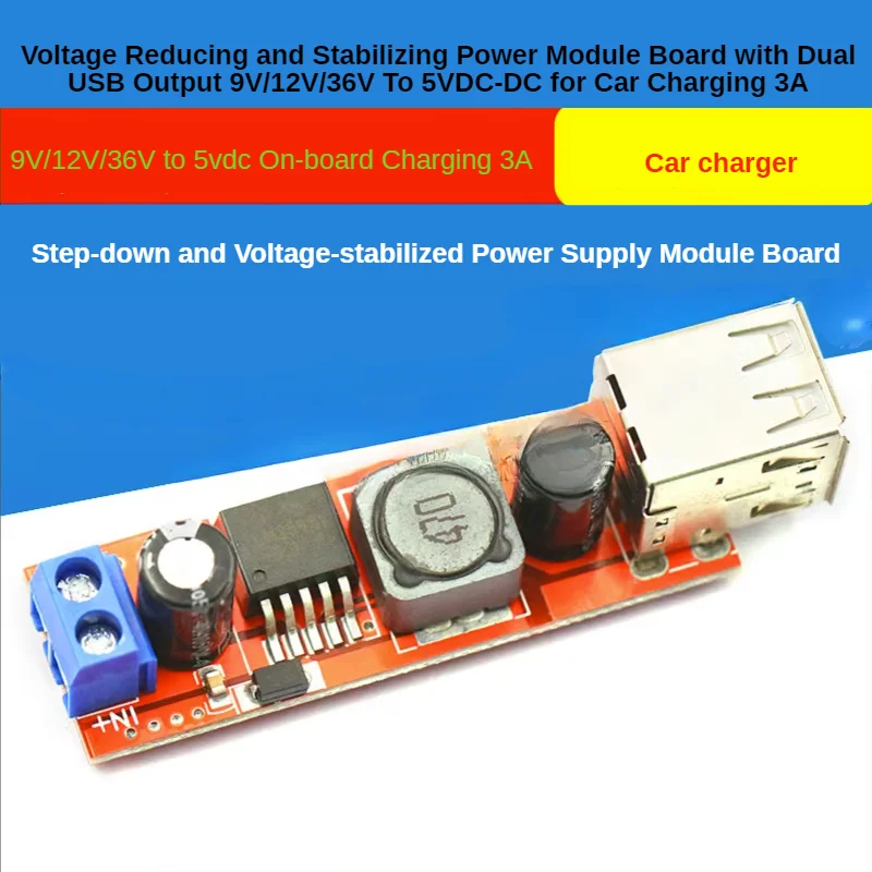 Voltage Reducing and Stabilizing Power Module Board with Dual USB Output 9V/12V/36V To 5VDC-DC for Car Charging 3A