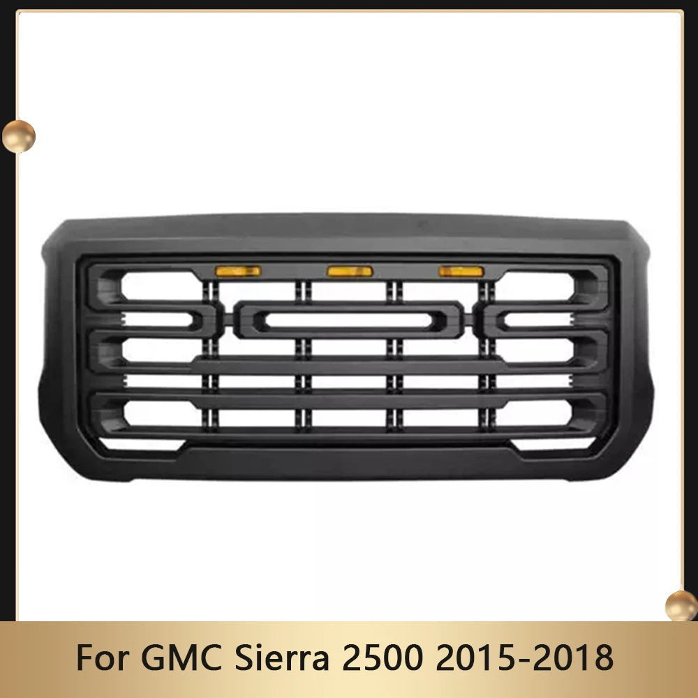 

Car Guard Grid Fit Matte Black For GMC Sierra 2500 2015-2018 Led Front Bumper Racing Grille Upper Grill Mesh Hood Grills Cover