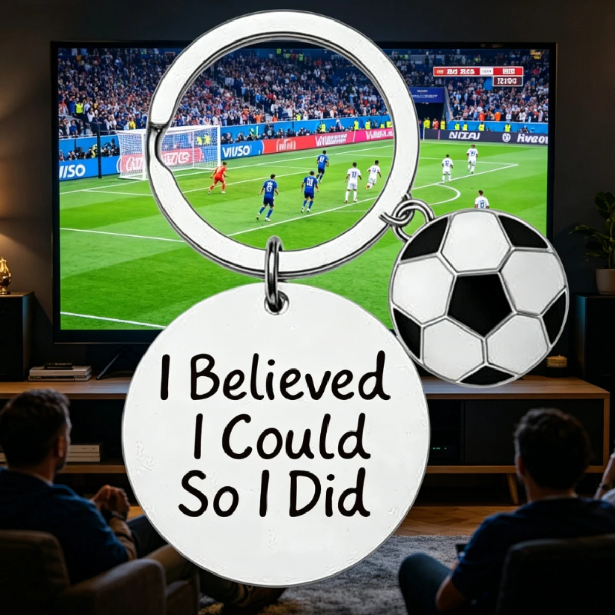 Commemorative Football Keyring Engraved Tag Mini Soccer Charm Motivational Sports Fan Gift For Match Party