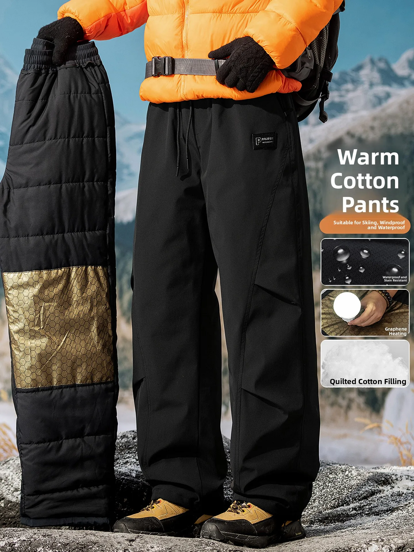 

Мужские зимние брюки из хлопка на подкладке Thiened, повседневные уличные лыжные ветрозащитные теплые прямые брюки для катания на лыжах