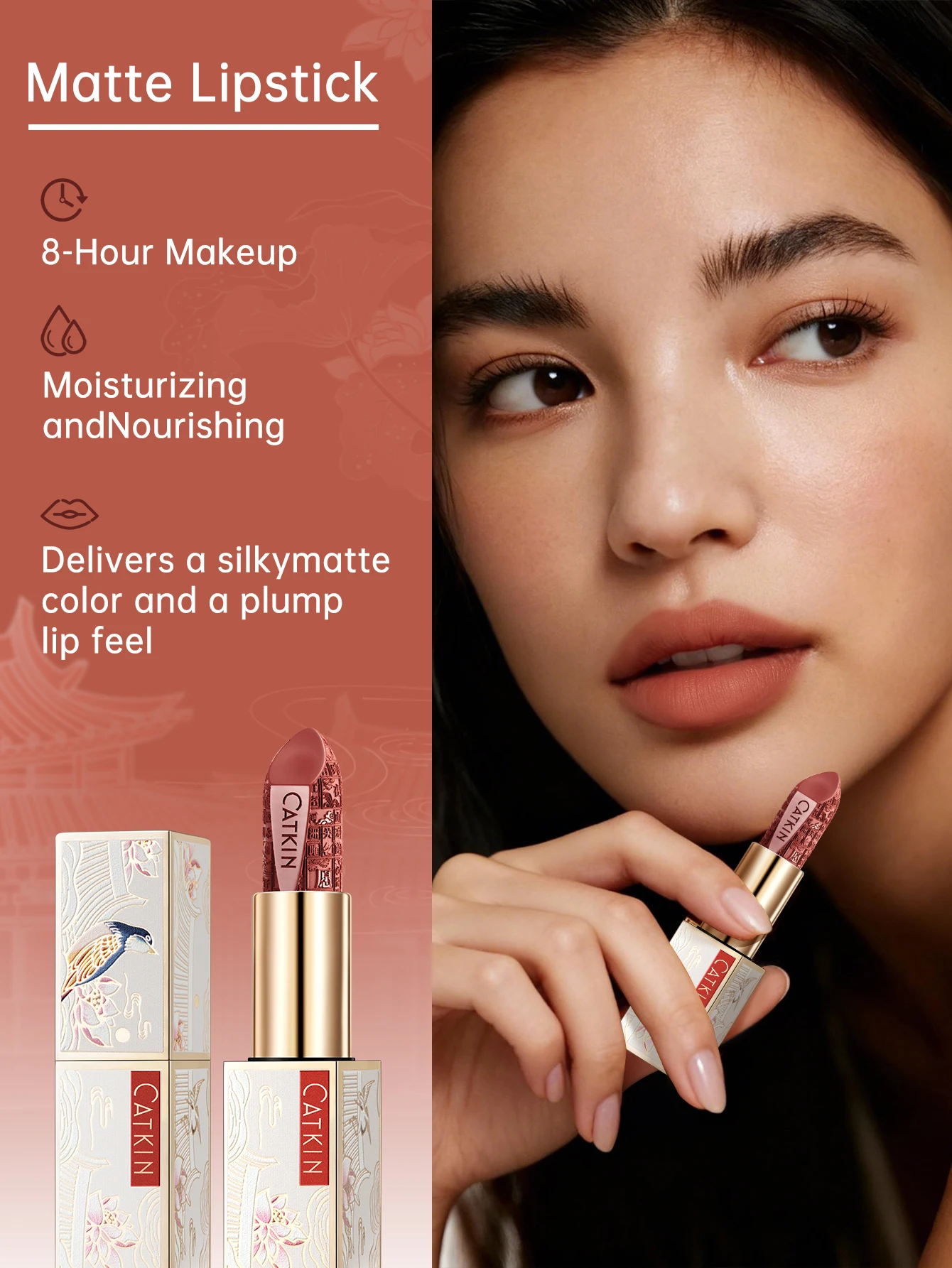 CATKIN ドリームワールド カービング リップスティック、3 個、防水、長持ち、サテン、栄養補給、保湿、滑らか、ソフト、0.13 オンス-中国風