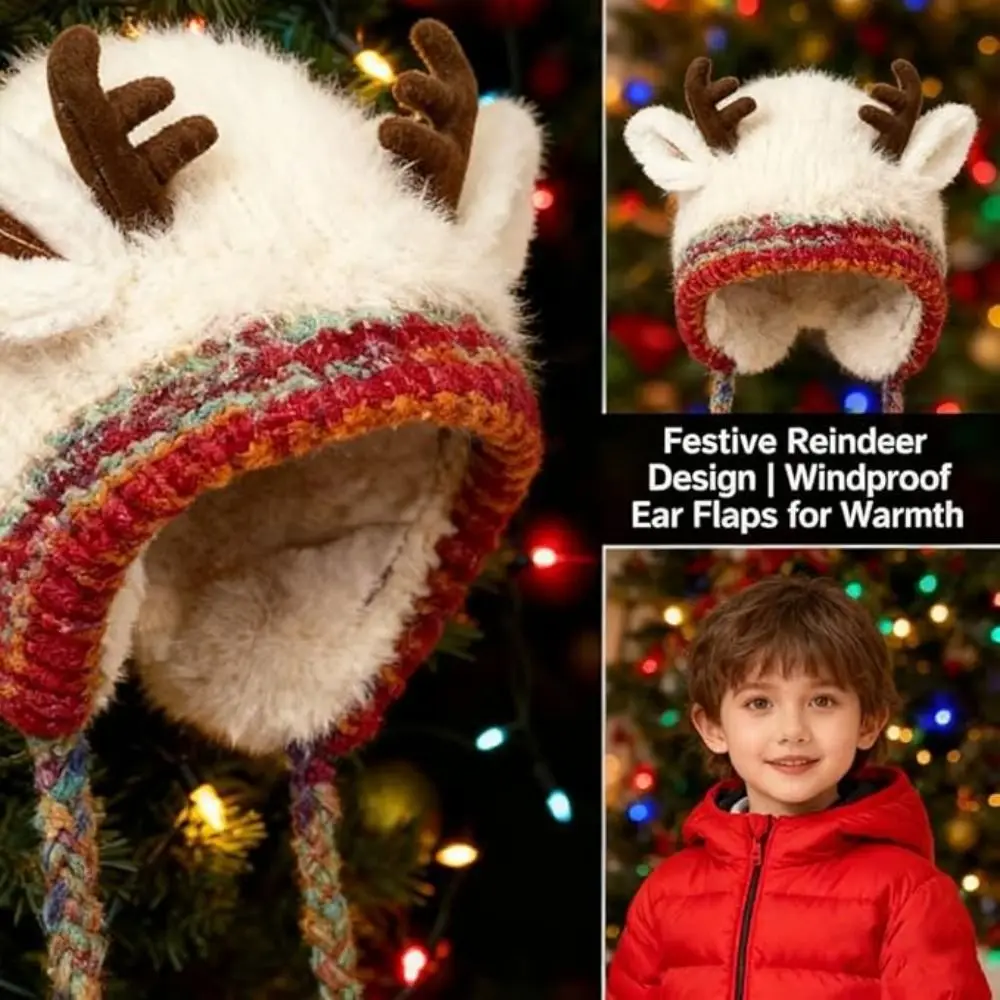 New Fur Deer Storage Hat Ear Protection Warm Festival Christmas Antler Hat Adjustable 2 In 1 Cycling Cap Outdoor