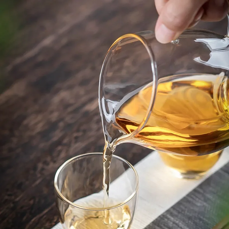 إبريق شاي زجاجي سميك، فنجان شاي مقاوم للحرارة، مجموعة ملحقات صينية، تشاهاي، قهوة شفافة، كوب مزبد الحليب، أدوات الشاي #4